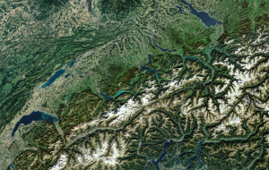 Die Schweiz. Sentinel-2 Mosaik 2018